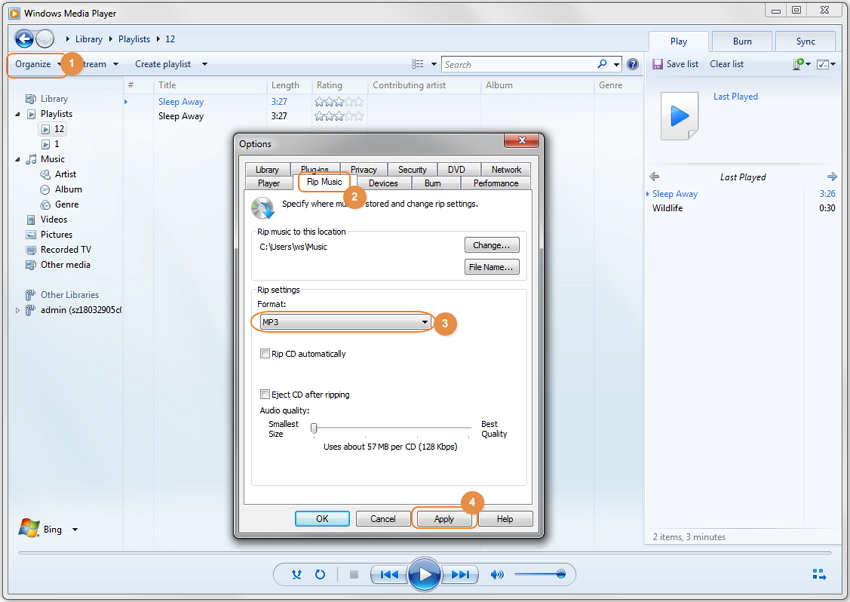 how to convert a mp3 to wav in windows media player